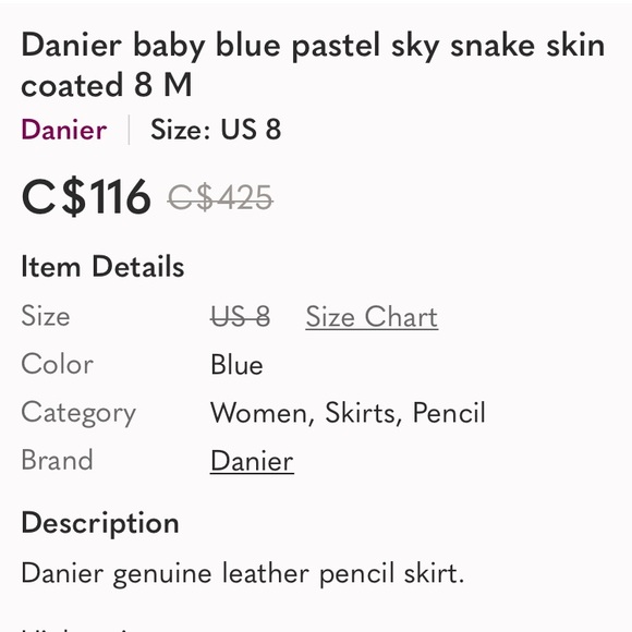 Danier Baby Blue Snake Skin Coated Skirt - Picture 7 of 7